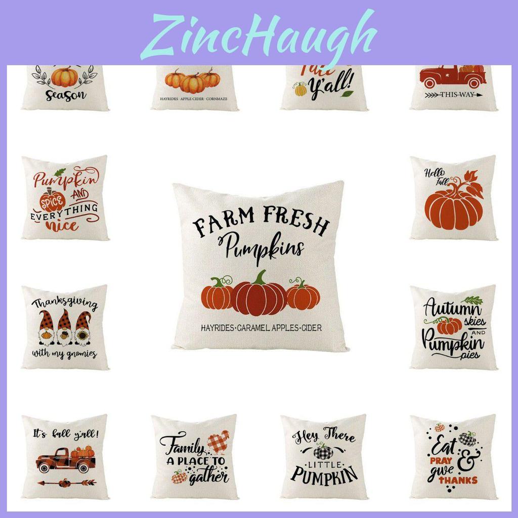 Elegant Thanksgiving Autumn Fall Maple Pumpkin Linen Pillow Cover For Home Decor