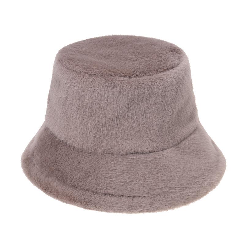 Winter thickened mink solid color versatile face covering plush bucket hat Japanese ins warm ear protection windproof basin hat