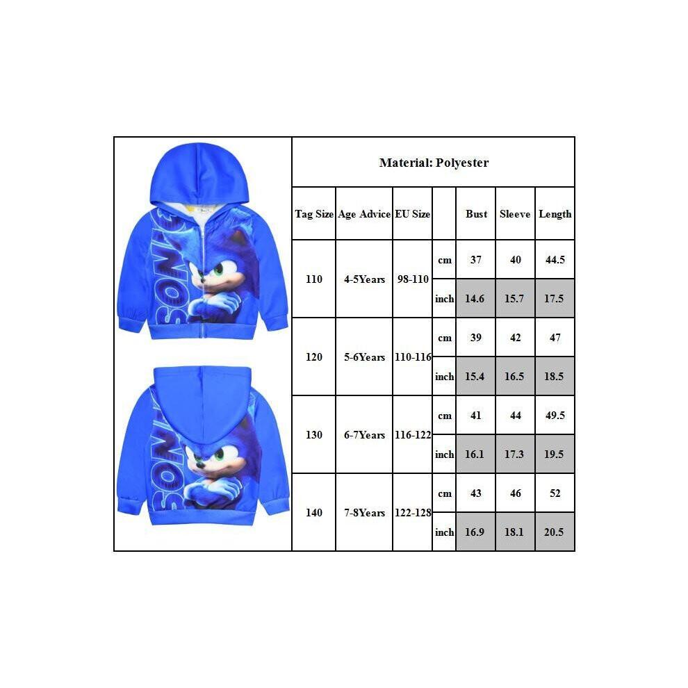 Sonic The Hedgehog Boys Sweatshirt Coat Zipper Hoodies Jacket Sports Tops Kids Long Sleeve Outerwear