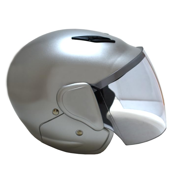 Motorcycle Half with Suitable for Scooters and Mopeds up to Half SG Standard Helmet, Semi-Jet Helmet, Helmet, Silver, Shield, 125cc, Cap,