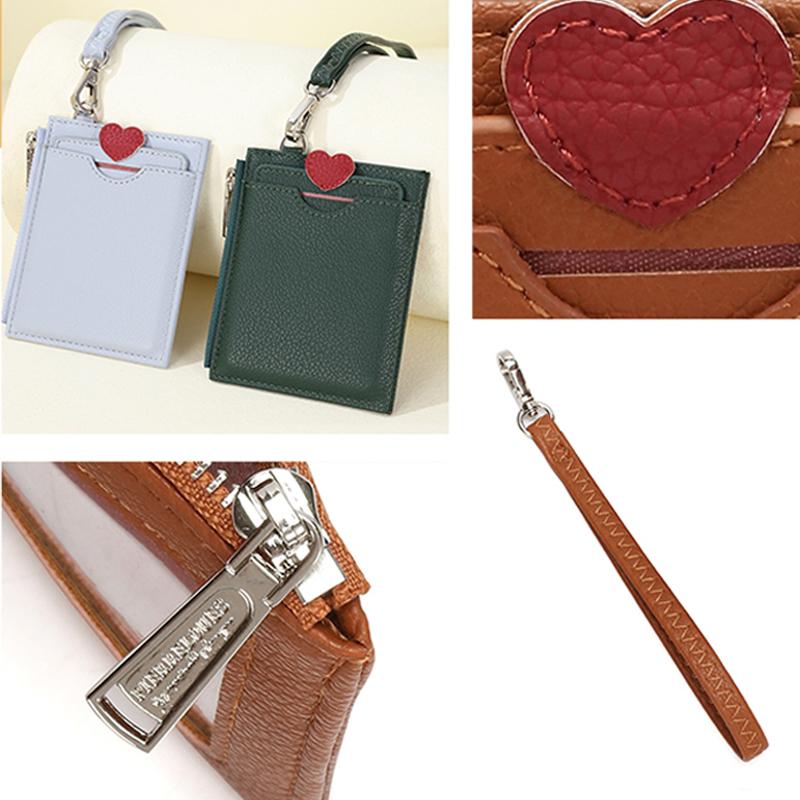 Läderkorthållare Miniplånbok Dam Kortplånbok Taggar Hållare för flickor Busskortfodral med dragkedja Slim ficka