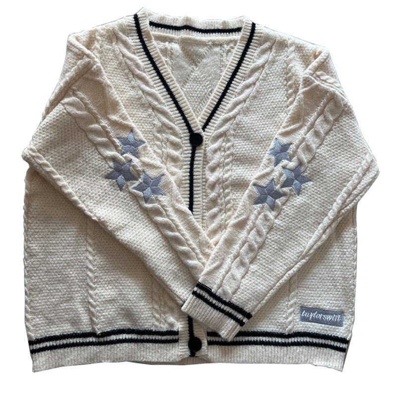 Japanese Style Soft Girl Sweater - Taylor Swift Inspired Star Embroidery Cardigan