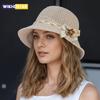 Elegantní dámský slaměný klobouk s květinovou výzdobou - Prodyšný sluneční klobouk pro venkovní cestování, dovolenou, rybářský klobouk, plážový klobouk