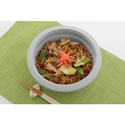 Ishigaki Delish Life Foldable Silicone Cooker, Microwave Cooker for Easy Cooking, Steamed Dishes, Rice Cooking, and Pasta, Includes Recipes, Round, Gr