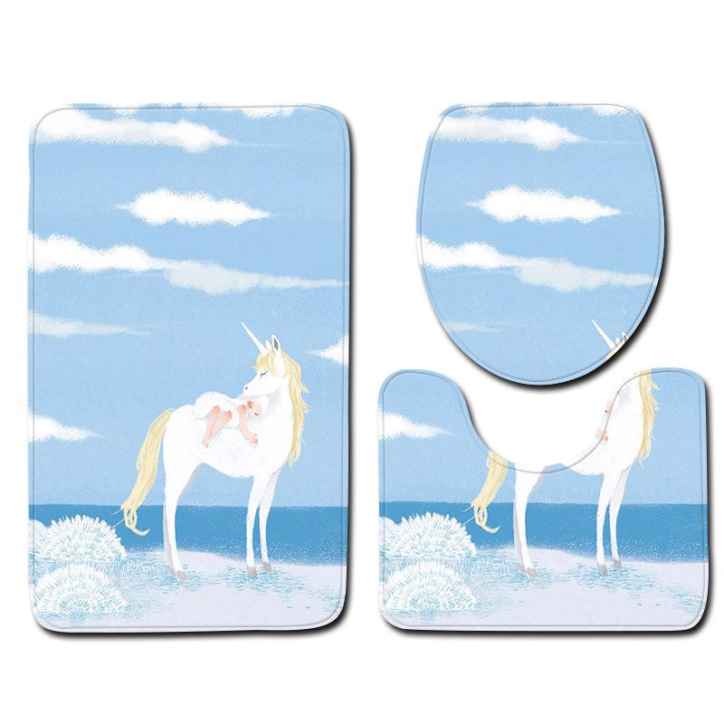 Unicorn Bathroom Toilet Three-Piece Floor Mat Doormat Bathroom Carpet