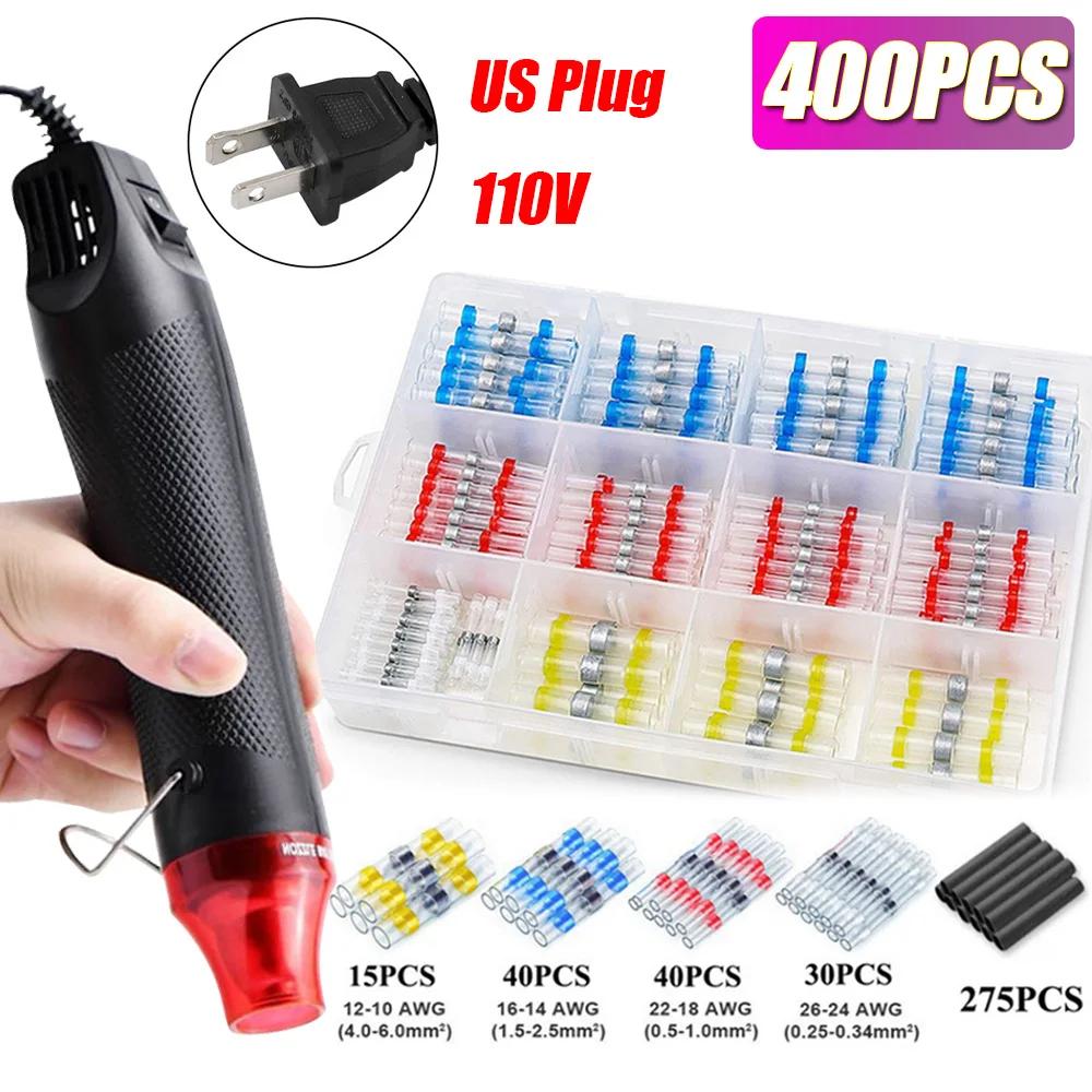50/800PCS Wire Cable Splice Terminal Kit Waterproof Heat Shrink Butt Crimp Terminals Solder Seal Electrical with Hot Air Gun