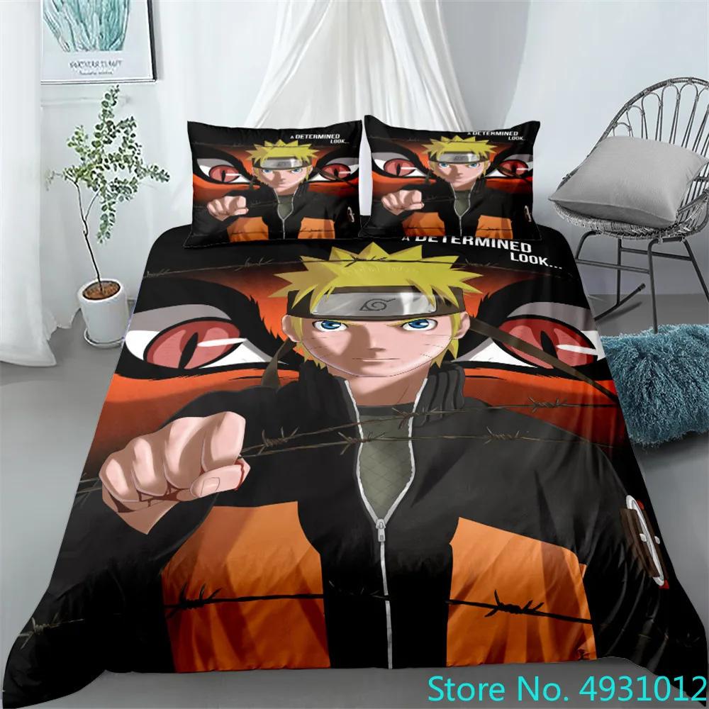 N-Naruto Påslakan Set Anime Kuddfodral Täckeöverdrag Sängkläder Påse Set Queen King Size 3D Digitaltryck Barn Hemtillbehör