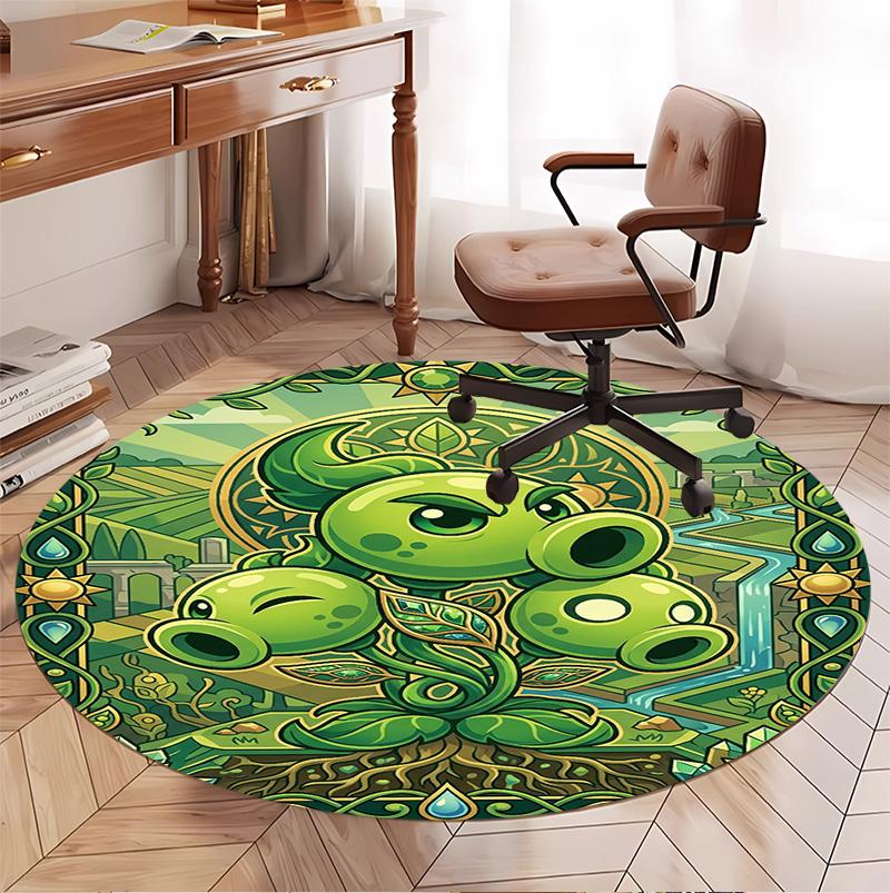 Plants VS Zombies Pattern Round Rug, Indoor/Outdoor Mat, for Picnic, Gameroom, Bedroom, Office, Living Room, Home Decor Carpet, Birthday Gift