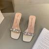 Mode Damenmode Klobige Hausschuhe Sommer Neu Eckige Zehenpartie Offene Zehen Pailletten Transparenter Riemen Linienriemen Rutschfeste Sandalen