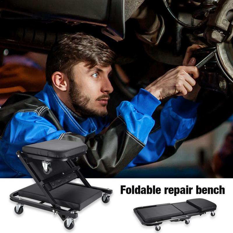 Autosedačka s kolečkovým sedadlem pro mechaniky s pojízdným sedadlem se skládacím designem, flexibilní tlustý polstrovaný polštář pro údržbu auta
