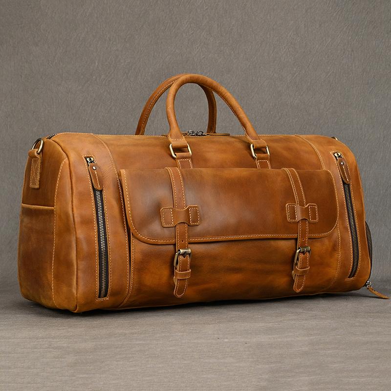 Vintage Fashion Handbags For Men Genuine Leather Travel Duffles Travelling Shoulder Bag Cowskin Hand Luggage Bags Large Duffle