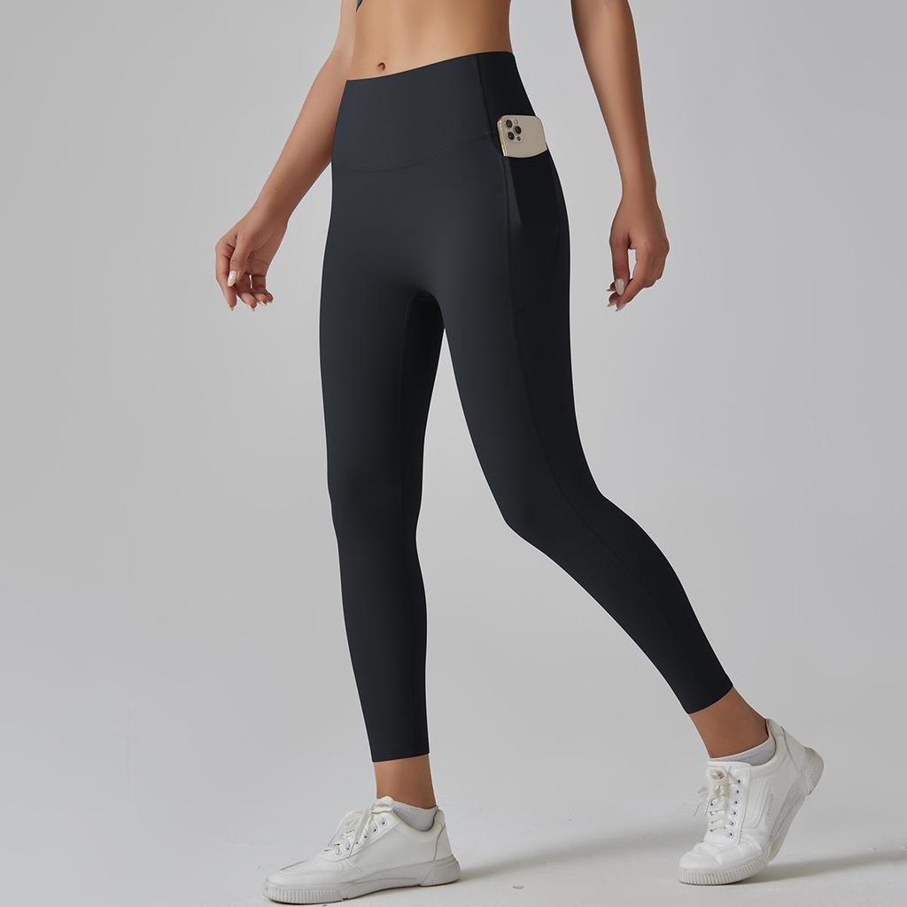 Women's High-Waisted Seamless Yoga Pants with Pockets - Quick-Dry, Tight-Fit, Brushed Fabric, Butt-Lifting Sportswear for Running & Fitness