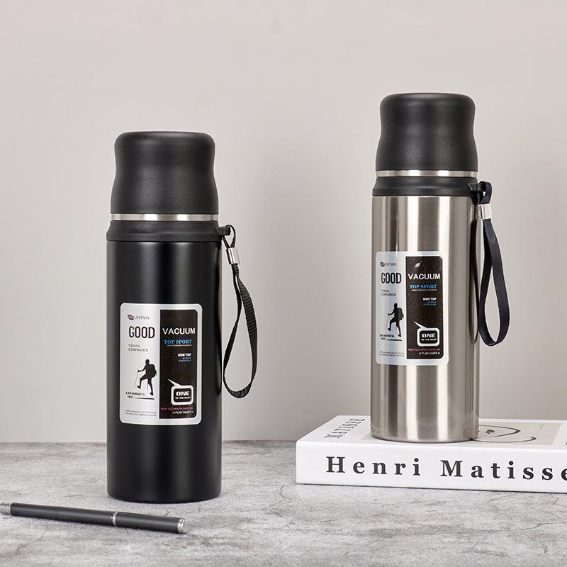 Bouteille d'eau de sport isotherme en acier inoxydable 304 de grande capacité avec cordon - Tasse cadeau portable pour l'extérieur