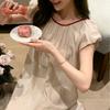 [Casual Minor] Cotton Dress Sweet Vacation Style Loose Nightdress Backless Lace Contrasting Color Silkworm Weisi