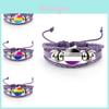 Unique Purple Leather Bracelet With Rainbow Flag Time Gemstone For Men And Women