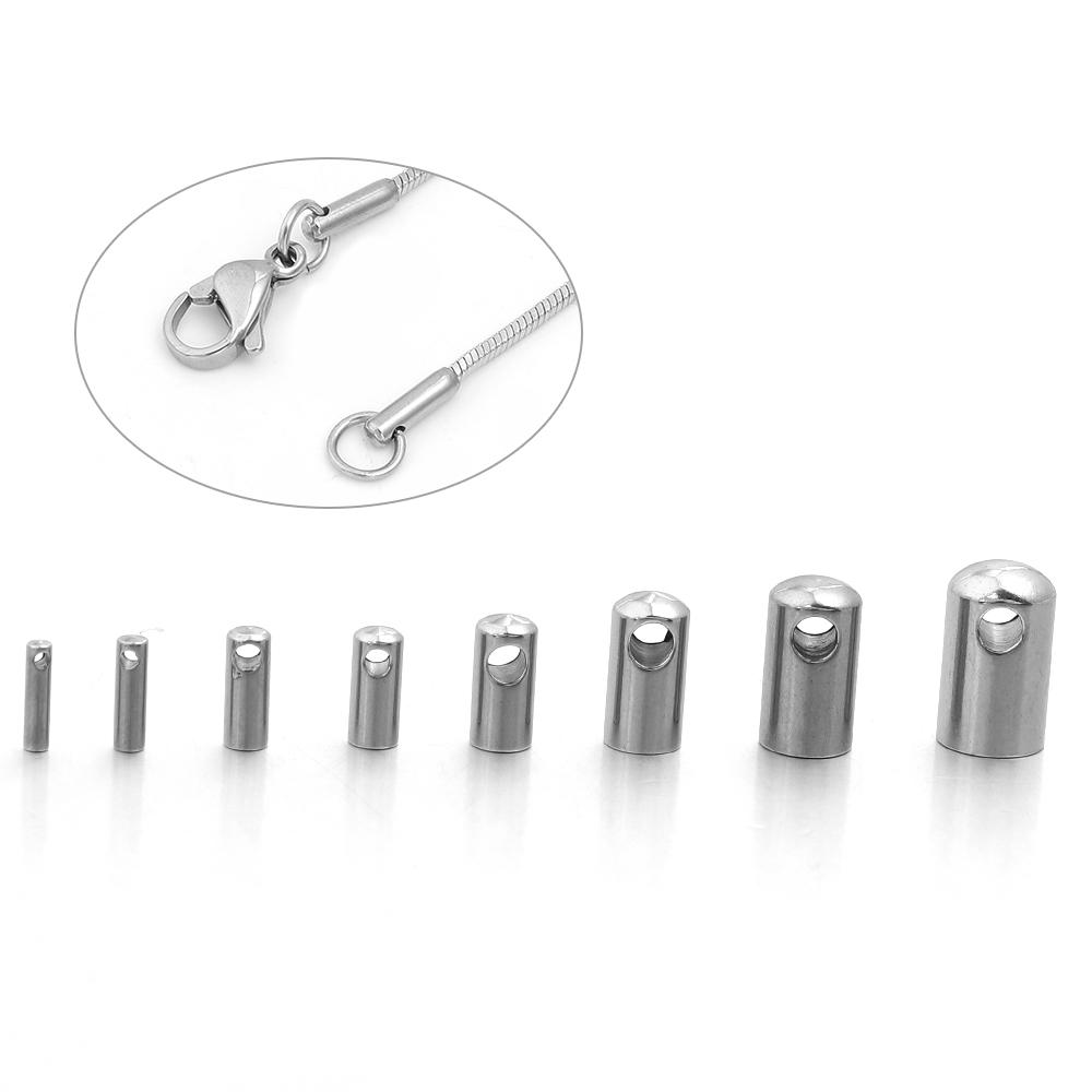 10-30pcs Stainless Steel Column End Tip Cap Crimp Clasps Connector For Jewelry Making Bracelet Necklace Leather Cord Accessories