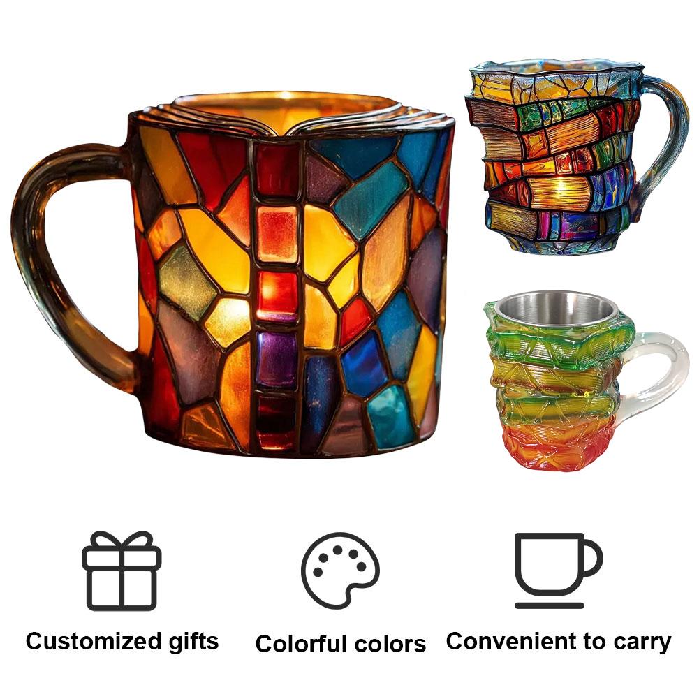 Bemalter Buch Unny Lese-Kaffeebecher mit charmanten Buchmotiven Buchförmige Teetasse Geschenke für Heim-Büro-Dekoration