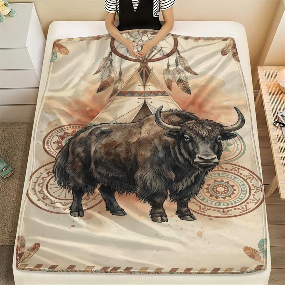 1PC Bohemian Watercolor Animals Print FlAannel Blanket, High Quality Comfortable for All Seasons, Home Decor, Warmth and Comfort