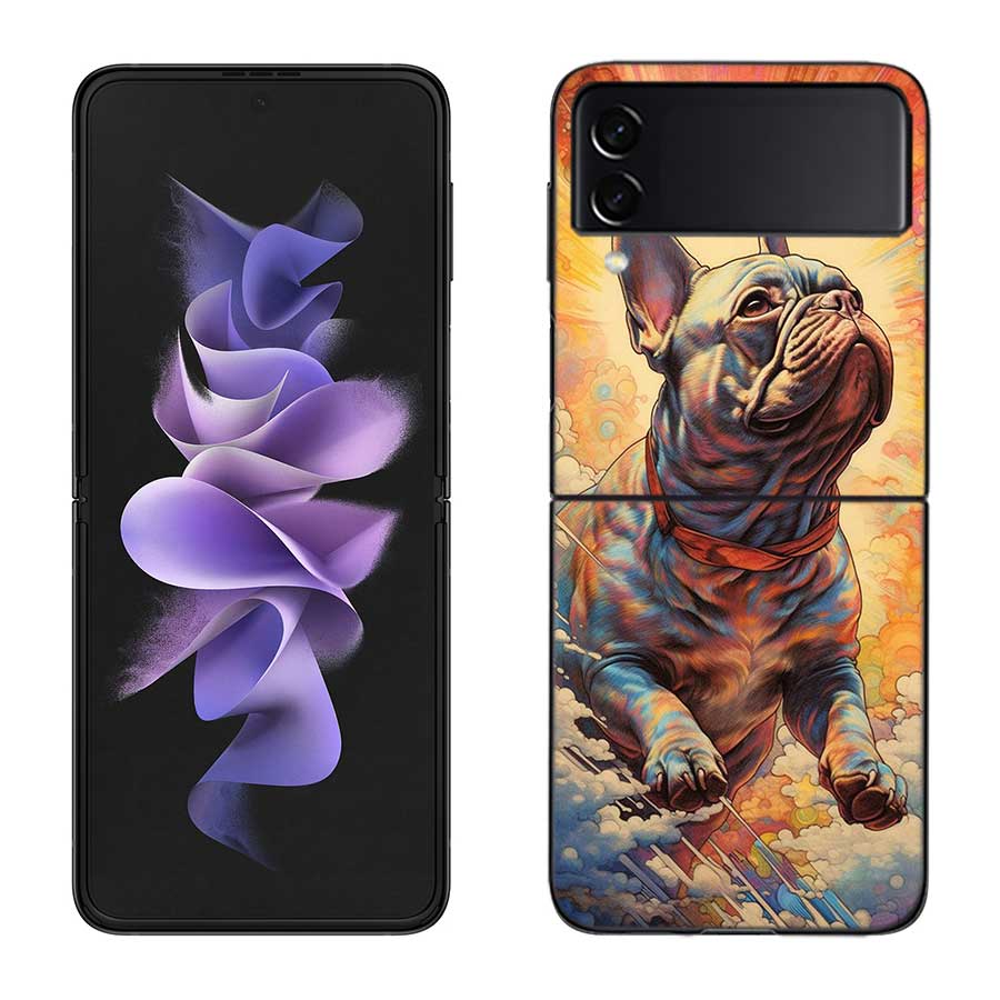 Französische Bulldogge Hund Mops Hülle Für Samsung Z Flip 6 5G Galaxy Z Flip 5 4 3 5G Schwarze Harte Handyhülle Luxuriöse PC Schale Coque