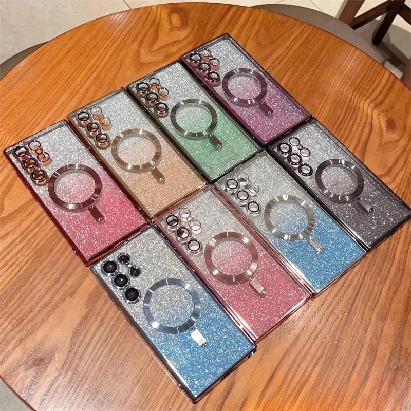 Glitter Luxury Magnetic Woman Case For Magsafe For Samsung Galaxy S26 S24 FE S23 S22 S25 Ultra Plus Wireless Charging Cover