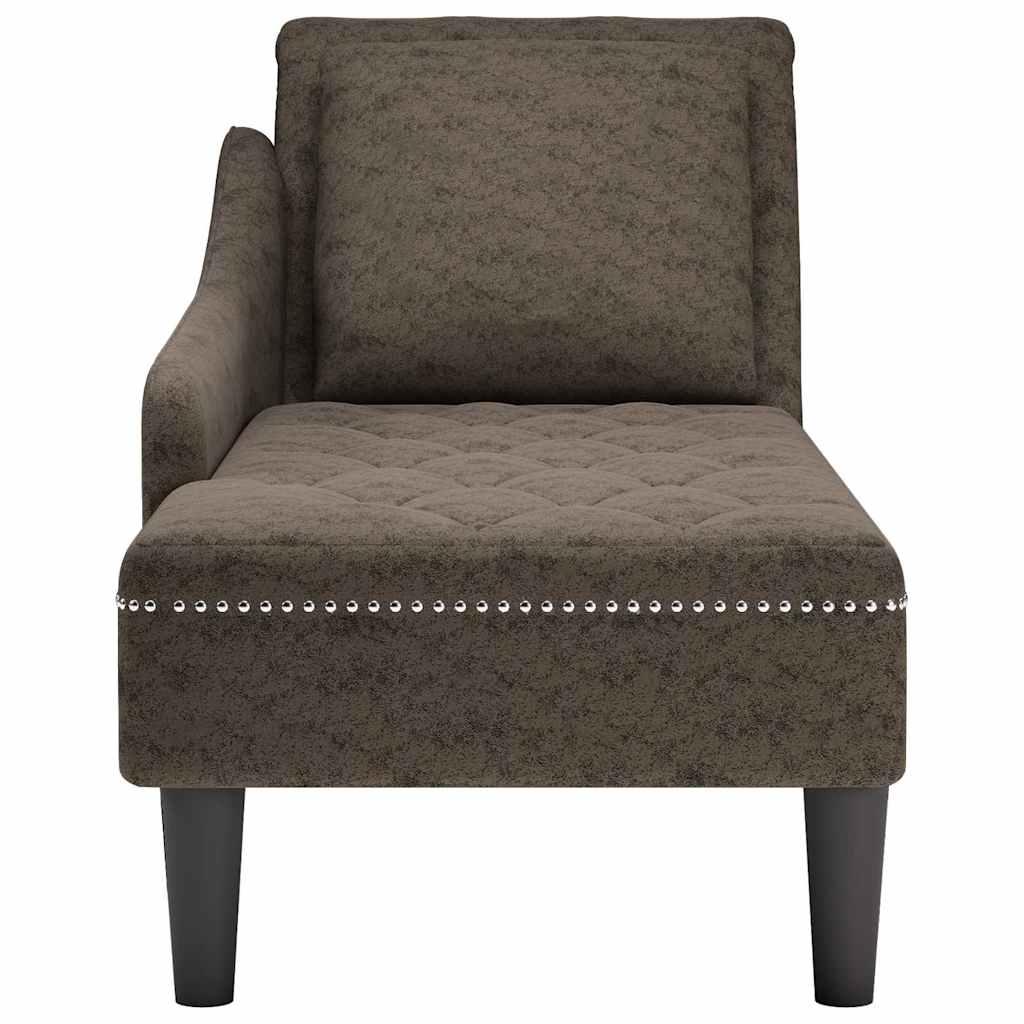 Chaise Longue with Cushion & Right Armrest Gray Faux Leather