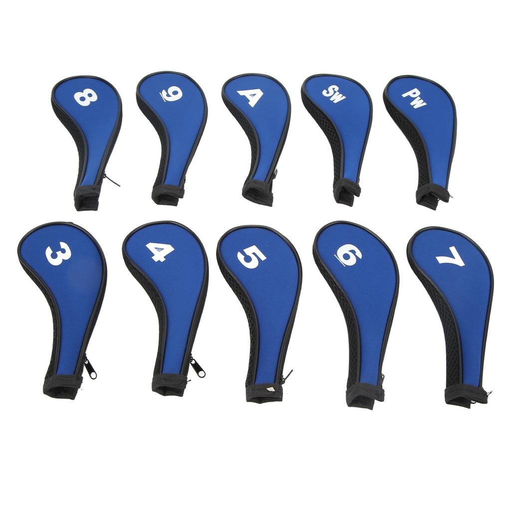 10pcs Golf Iron Head Cover with Number Printing Neoprene Zippered Golf Club Irons Covers Royal Blue