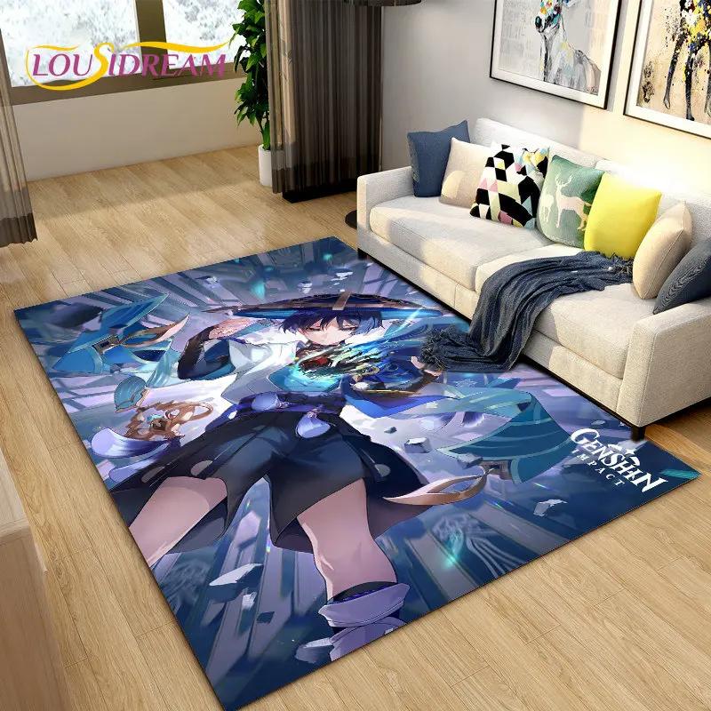 Genshin Impact Gra Gamer Kreskówkowy Dywanik Obszarowy, Dywanik do Salonu Sypialni Sofa Mata Wejściowa Dekoracja, Dziecięca Antypoślizgowa Mata Podłogowa