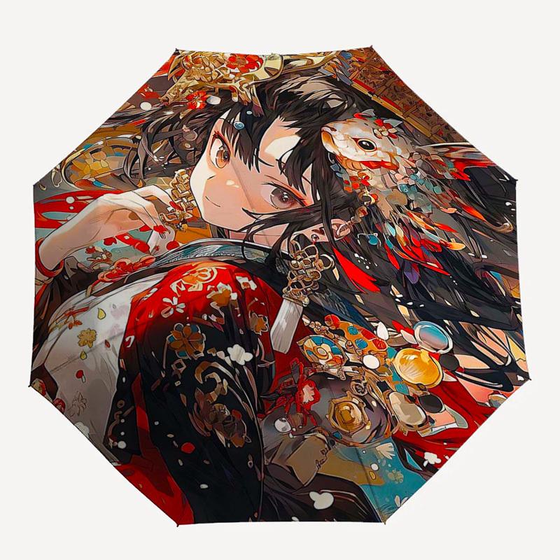 1 Stück Anime-Charakter-Regenschirm für draußen – Automatisches Öffnen/Schließen, tragbares 3-fach faltbares Design, 8-Streben-Eisenrahmen, perfektes Geschenk für Fans, Reisende und mehr