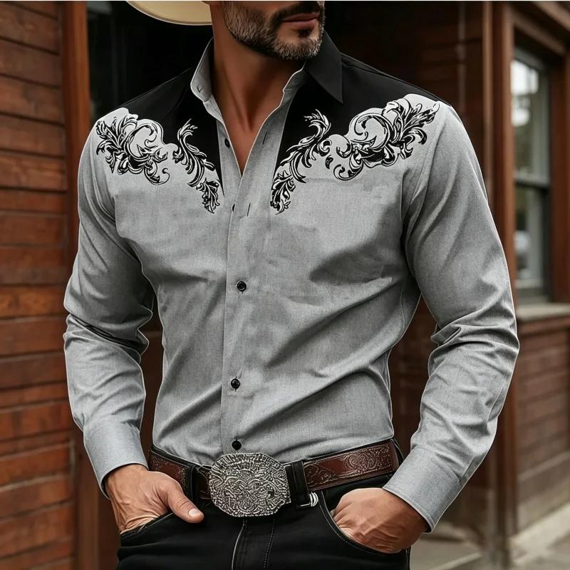Western Style Long Sleeve Shirt with Ornate Embroidery, Stylish Fashion Essential