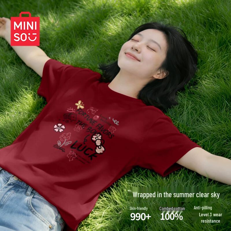 MINISO Women s 2026 Summer Cotton Loose Short Sleeve T-Shirt XL