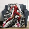 Red Jersey Football Player Running Graphic Flannel Blanket Black Splash Background Soft Throw Blanket Sports Fan Bedroom Sofa Decor