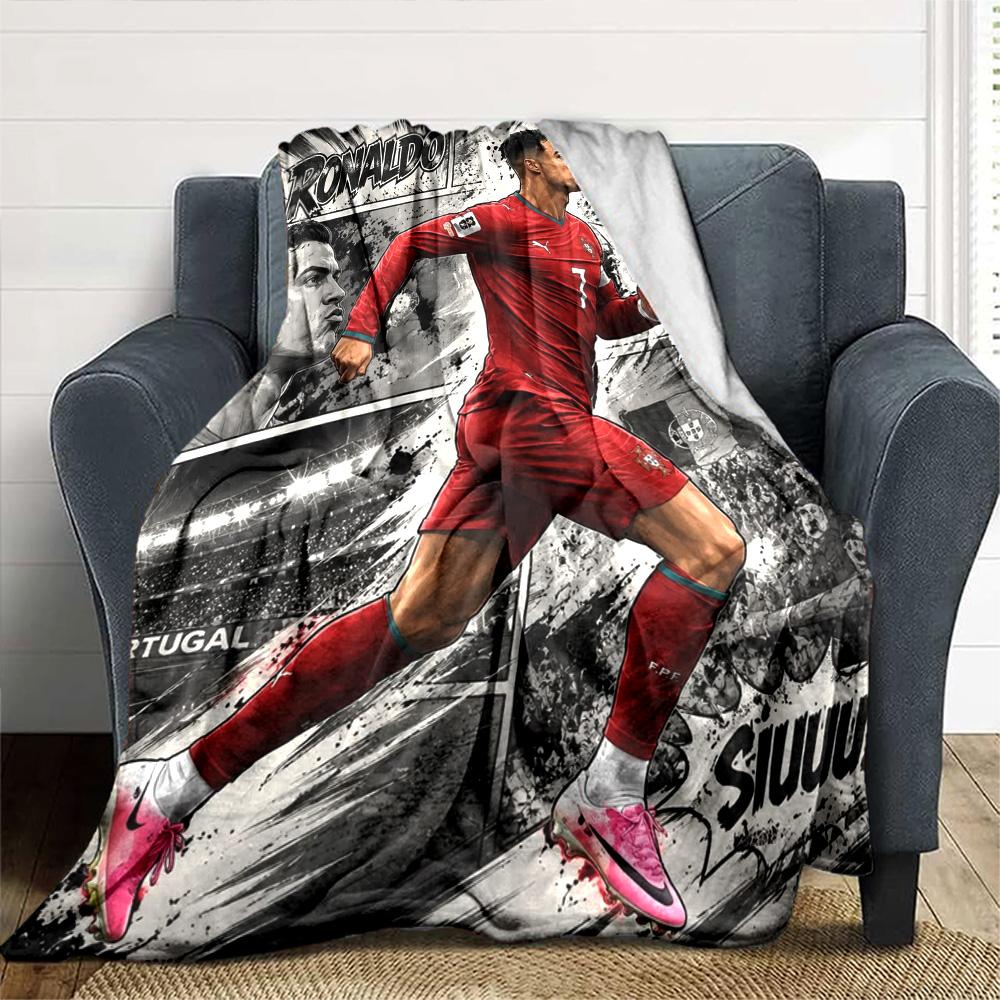 Red Jersey Football Player Running Graphic Flannel Blanket Black Splash Background Soft Throw Blanket Sports Fan Bedroom Sofa Decor