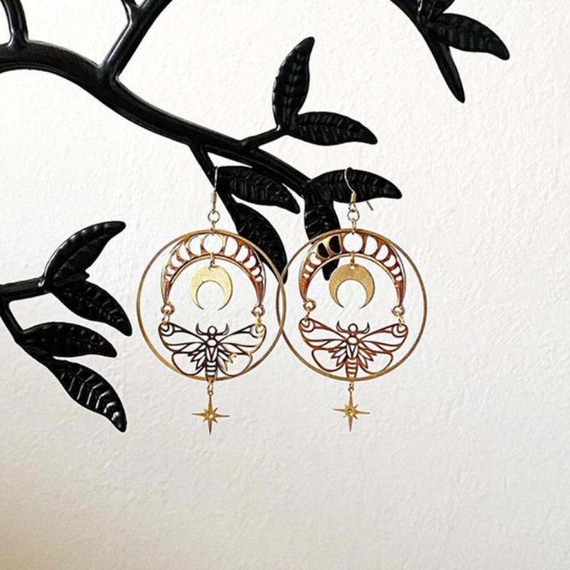 Golden Butterfly Moon Star Design Dangle Earrings Elegant Bohemian Style Alloy Jewelry Personality Female Gift