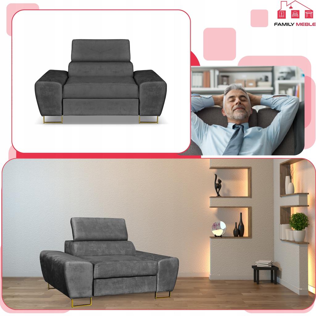 Bosso Lounge Chair Family Furniture Grey Velvet Recliner Headrest