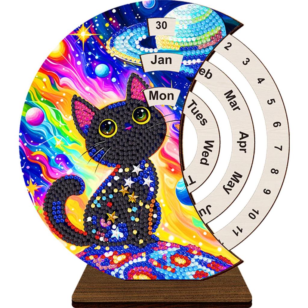 DIY Diamond Art Painting Kit Unique Wooden Rotating Calendar Manually Changing Date Calendar for Home and Office Decoration