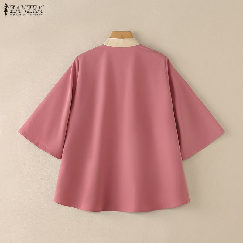 ZANZEA Blusa Kimono Casual da Donna con Scollo a V e Maniche a 3/4 Ampia