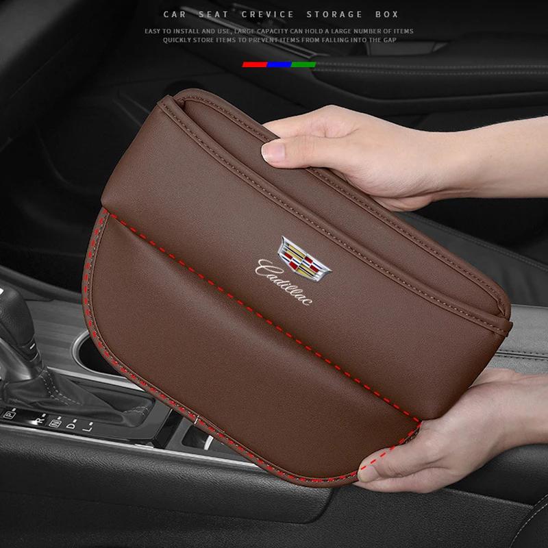 AABHS1 Leather Car Interior Seat Gap Organizer Storage Box for Cadillac Escalade Deville CT5 CT6 XT5 SRX CTS DTS STS XTS ATS BLS SLS
