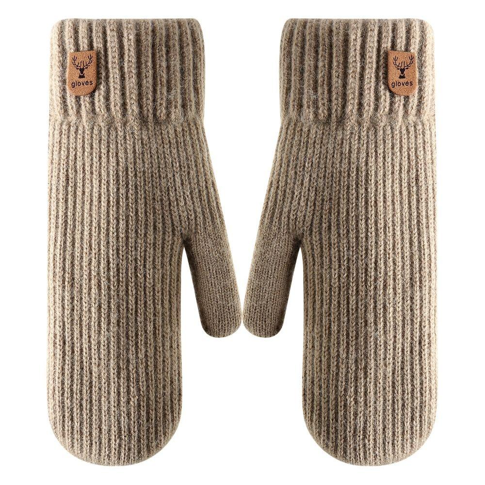 Plush Thickened Warm Finger Mittens Double Layer Warm Knitted Gloves Fashion Gloves Cold Outdoor