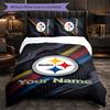 Pittsburgh Steelers Customized Name Text Bedding Set, 1 Duvet Cover & 2 Pillowcases Personalized Bedroom Gift