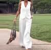 2025 Women's Fashion: European & American Solid Color Vest and Long Pants Two-Piece Casual Set
