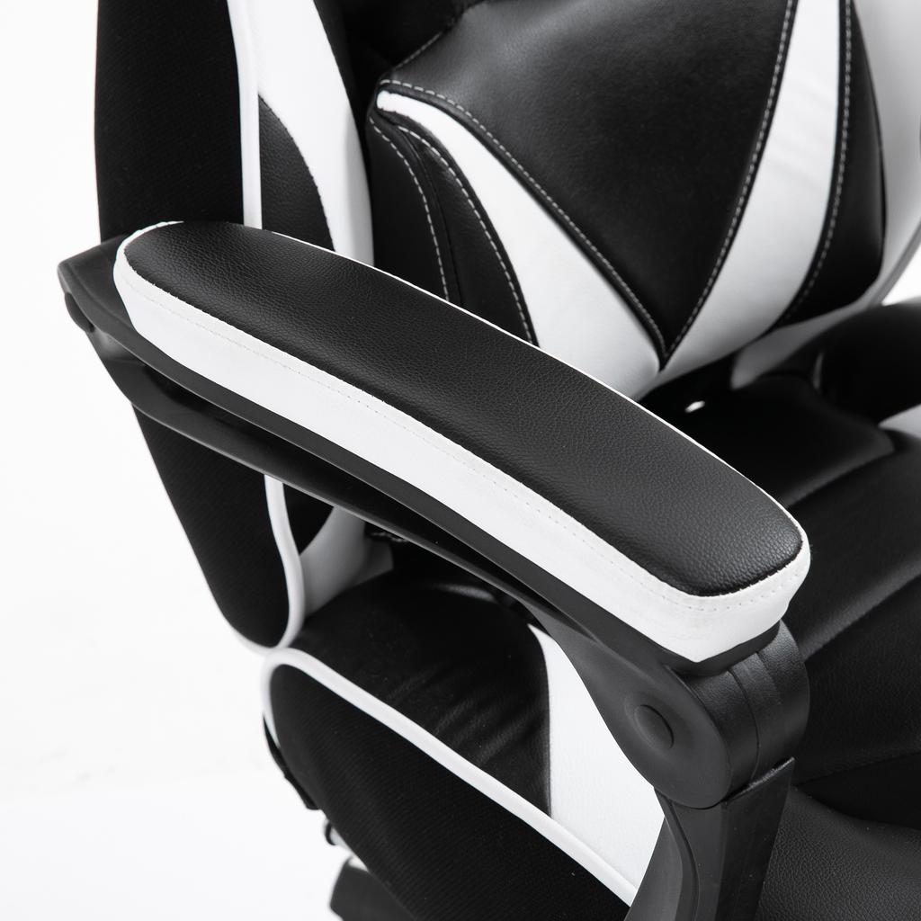 Ergonomic Gaming Chair Comfortable Office Chair With Footrest Headrest And Lumbar Cushion Adjustable Height Black And