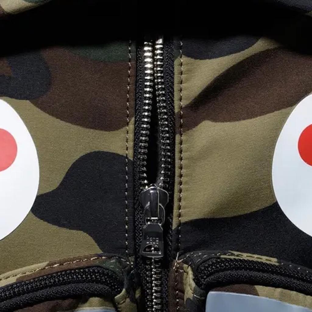 A Bathing Ape Bape Camouflage Shark Print Zipper Color Block Multi-Pocket Nylon Backpack Unisex Backpack Camouflage-Yellow 182038D