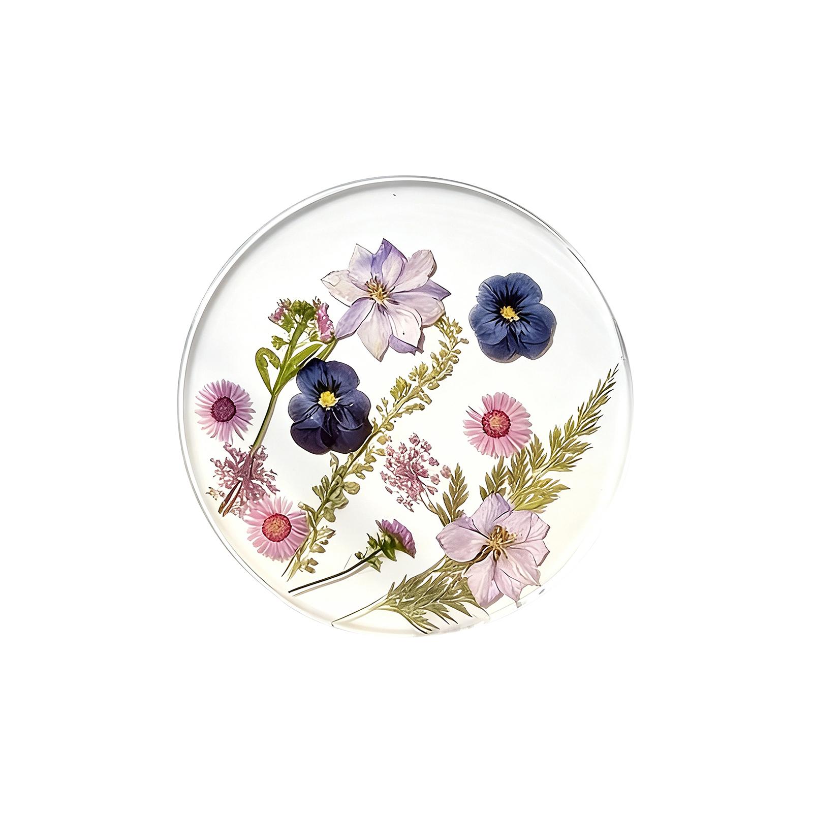 

Round Floral Coaster Decorative Accent Transparent Acrylic Resin Embedded Real Flowers for Home Table Protection and Display One Size
