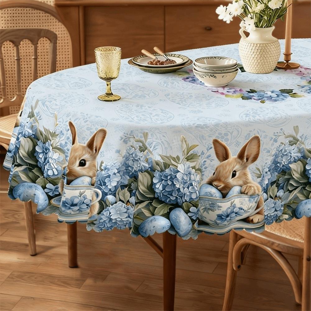 Sweet Sweet Floral Tablecloth Embossed Edge Waterproof Desk Decoration Cloth Anti-fouling Rabbit Butterfly Table Mat Dining Room