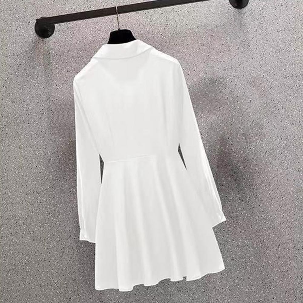 Abito camicia da donna con risvolto, scollo a V, maniche lunghe, orlo irregolare, vita stretta, cintura regolabile, pullover, maglietta, abbigliamento femminile
