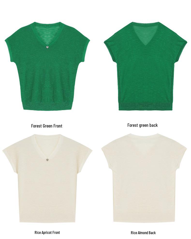Plus Size V-Neck Fly Sleeve Ice Silk Knitwear - Lightweight Summer Top for Women