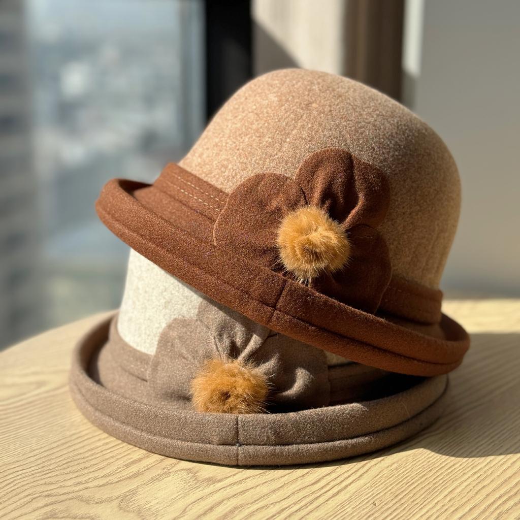 Winter hats for middle-aged and elderly women, new stylish and versatile warm woolen bucket hats with fleece lining for elderly ladies and mothers