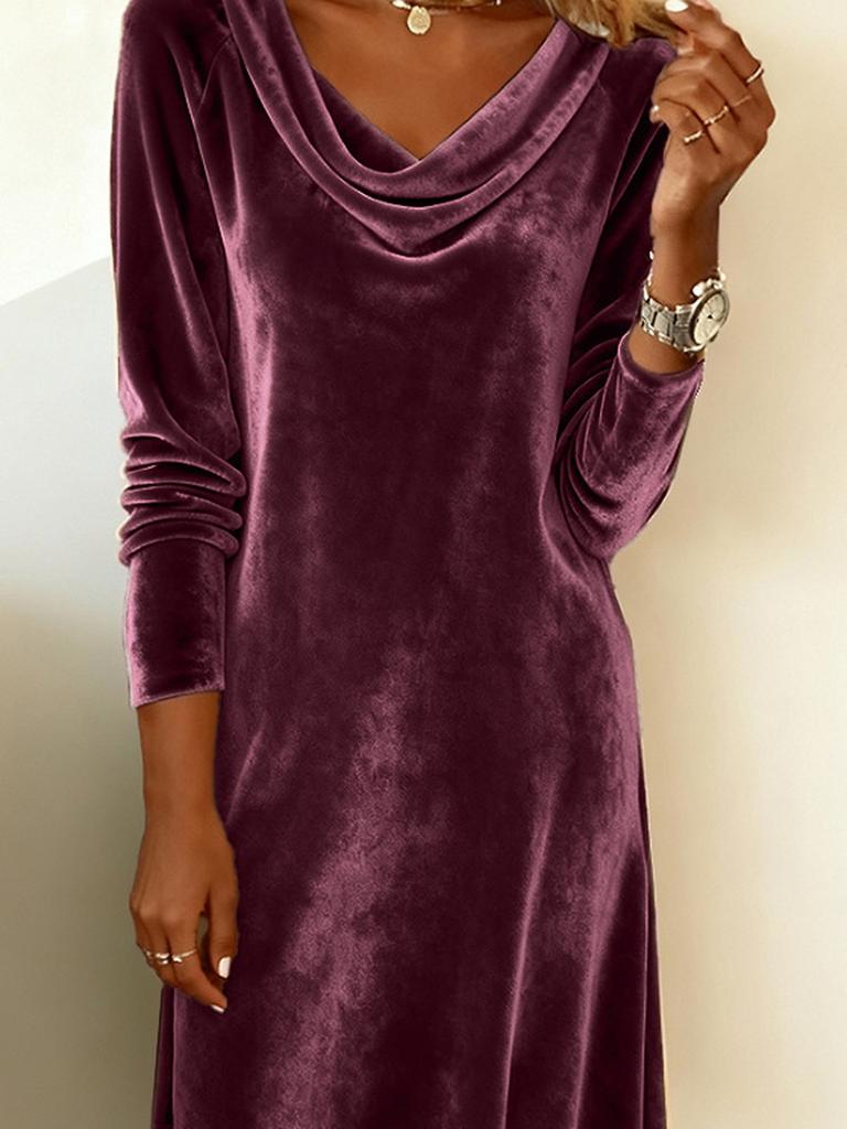 Damenmode Herbst Winter Neuer Stil Einfarbiger Mantel Breiter Revers Langarm Sexy Samtkleid