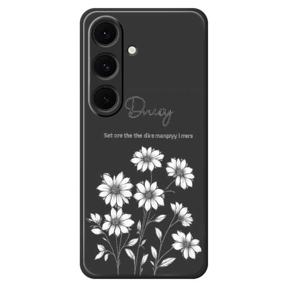 

For Samsung Galaxy S25+ Case Sketch Flowers Pattern Printing Straight Edge TPU Phone Back Cover Black