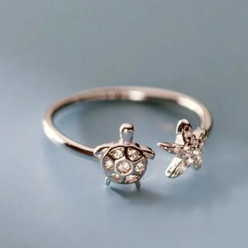 Stylish Sea Turtles And Starfish Designs Ring Trendy Accessory Comfortable Finger Accessories Gift For Women Girls